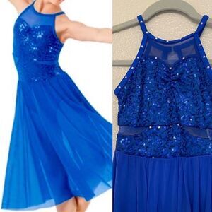 WEISSMAN Dance blue sequin Costume maxi dress Seven Shades Of Blue 9876 child MC